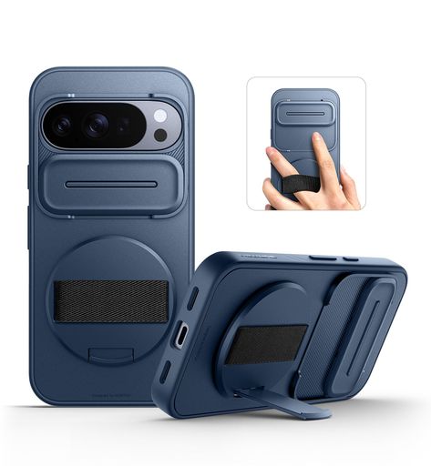 SURITCH相応うGooglePixel10ProXL容れもの、360°回転させる式ハンドストラップ、電話を掛ける手持ち部分保持者、インビジブルキックスタンド、スライドカメラカバー付き添い人、牢固たるな耐衝撃保護すること取りまかなう-暗然たる青碧