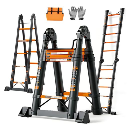 cxyin-home はしご兼用脚立 多機能脚立 伸縮はしご 耐荷重150kg 1.7+1.7m 12kg 一台二役 段差対応 業務用 屋外室内兼用 角度/長さ調節可能 炭素鋼管製 滑り止めスタンド付き 補強金具 高耐荷重 錆…|Happy Hour 1414