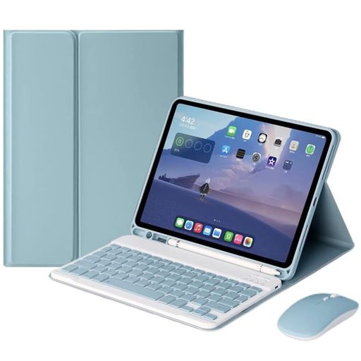 マウス付きGalaxyTabS6Liteキーボードケース可愛いカラーキーボードマグネット分離式AndroidタブレットギャラクシーTabS6Lite10.4インチカバービジネス学生レディース女性人気(霧ブルー)