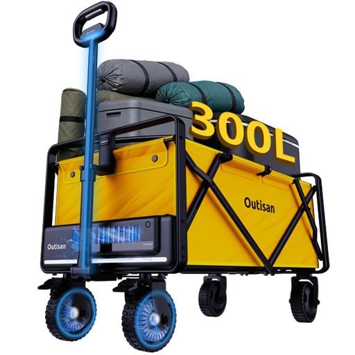 Outisan電動キャリーワゴンキャリーカート大電気容量300L耐荷重150kg折りたたみ式乾電池付雨合羽大型タイア大電気容量135Wh長距離航続かっこ良い変速軽さ難民キャンプ防災引き移る装置持ちはこびアウトドアBBQ…
