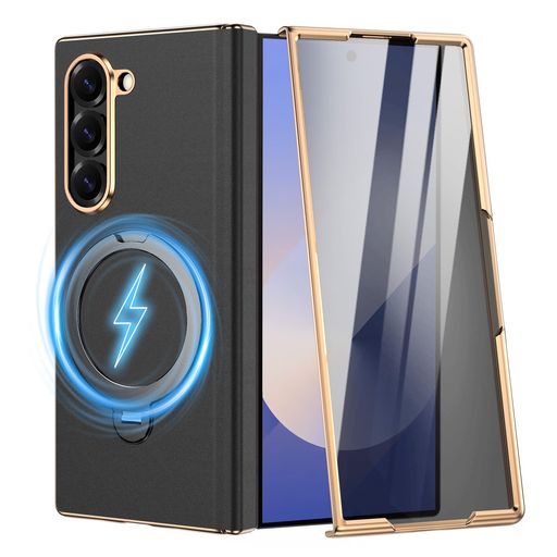 Galaxy Z Fold6 ケース MagSafe対応 マグネットスタンド搭載(ブラック, Galaxy Z Fold6 (覗き見防止強化ガラス))｜Happy Hour 1414
