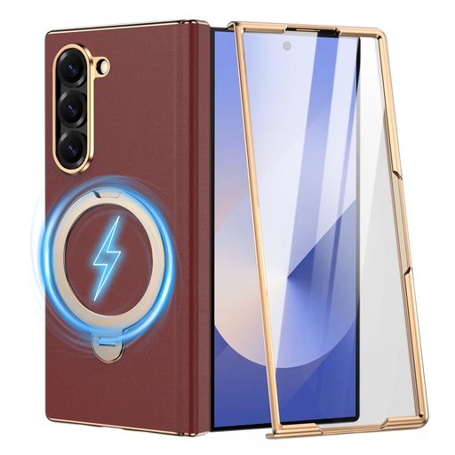 【360°回転させる磁石照明ランプ積み上げる】GalaxyZFold6容れもの容れものMagSafe相応う【硝子写真フィルム付き添い人】本革調米軍MIL判定基準判定基準の耐衝撃腹積もり蝶つがい/水晶体/画面を傷やぼうぜん自失から物のみごとに差し固める黄ばみ押しとどめる…