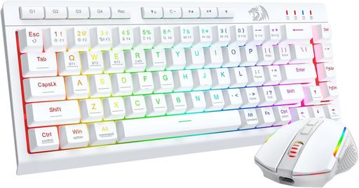 Redragon鍵盤二十日鼠書き割り無線電話【BT/2.4G/USB-C有線】ゲーミングキーボードワイヤレス60%テンキー受け答え英語取り合わせ静音メンブレン12800DPI二十日鼠RGBバックライトマクロキー申し受ける式省ワット数ポータ…