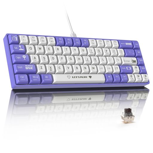 MAMBASNAKExAJAZZAK680有線ゲーミングキーボード茶軸軽量メカニカルキーボードホットスワップ対応小型68キーRGB照明ボール型キーキャップEVAサンドイッチWIN/MAC/ANDROID対応―紫