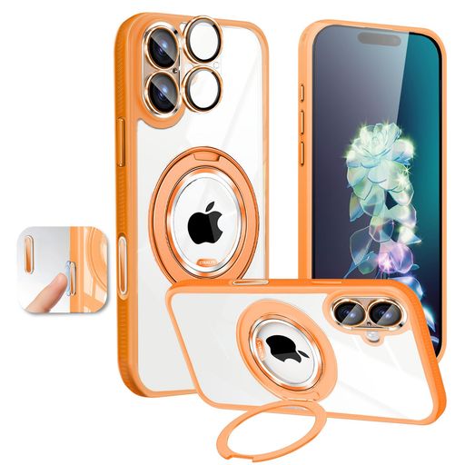 DonocaoiPhone17用ケースMagSafe対応クリア背面シリコン耐衝撃360°回転スタンド隠しリング付きカメラコントロールカバー取り外すカメラカバーガラスフィルムレンズ保護黄変防止汚れ防止防塵