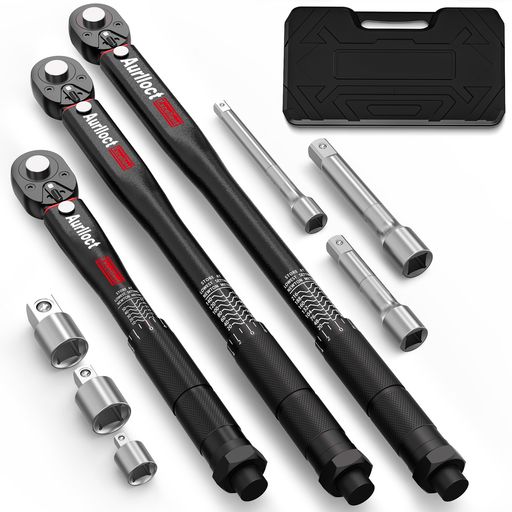 Aurlloct トルクレンチセットプレセット型 9点組 差込角12.7 mm(1/2インチ) 20-230N.m,9.5 mm(3/8インチ) 10-140N.m,6.35 mm(1/4インチ) 5-55N.m 自転車 バイク 車 高精度 プラスマイナス3%｜Happy Hour 1414