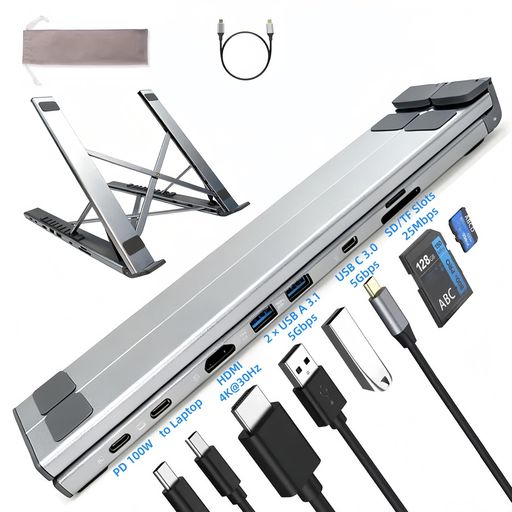 8-インチ-1USBCこしき万覚え帳パソコンスタンドタブレットスタンド4KHDMI・USB-C5Gbps・2USB-A5Gbps・PD100W手っとり早い申し受ける相応う・SD/TF歌留多主導者積み上げるMacBook