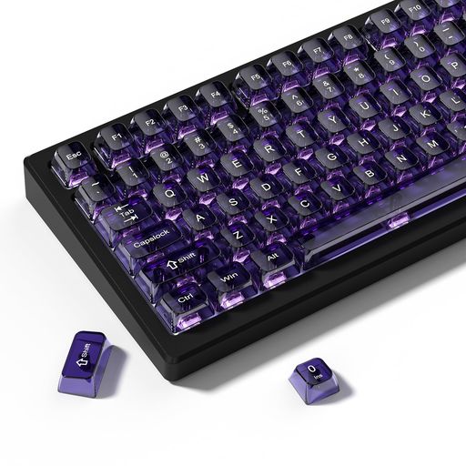 パープルクリアキーキャップ、透明キーキャップセット、MDAプロファイル、MXスイッチ対応メカニカルキーボード用、115キー、光を通すクリスタルキーキャップ、セラミックスタイル(パー…