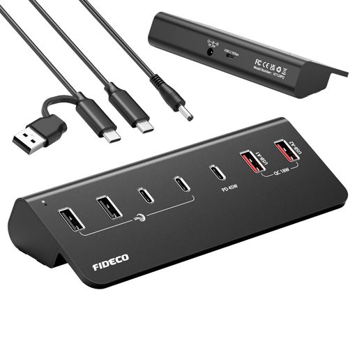 FIDECO7界面72Wワット数付き添い人USBこしきUSB-Cこしき(PD45W界面x1、QC3.0申し受ける界面x2、USB3.2界面x4(USBAx2、USBCx2)積み上げる)軽銀製10Gbps