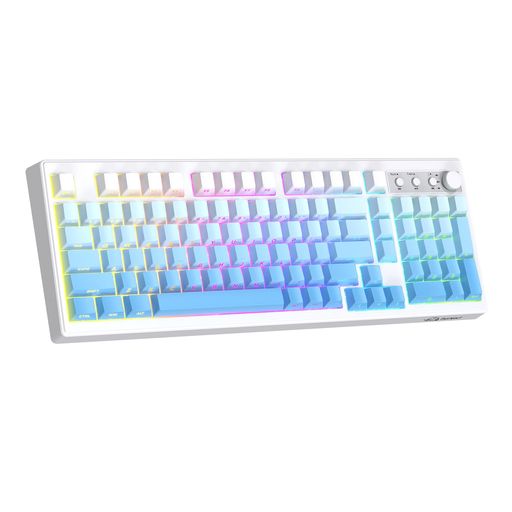 ZIYOULANGK100ゲーミングキーボード三モード対応Bluetooth5.0/2.4Gワイヤレス/USB-CPBTグラデーション側面刻印キーキャップRGBバックライト26キーNキーロールオーバーノブ付き静音・人間工学設計