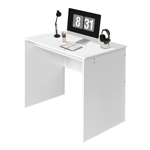 QLLY C字のオフィスデスク、白い北欧デザインの勉強机、木製机、80 x 75cm 奥行き48cm、丈夫で耐久性が高い学習机、コンパクト パソコンデスク、背板付きのテーブル、作業机(ホワイト 幅80cm)｜Happy Hour 1414