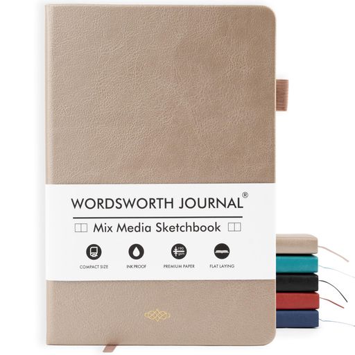 Wordsworth&BlackA5ミックスメディアジャーナル96枚ミックスページ、ハードカバー・レザー、190GSM用紙、仕事やスケッチ用のジャーナリングノートブック、女性・男性向けジャーナル?ギフト… 4,602円