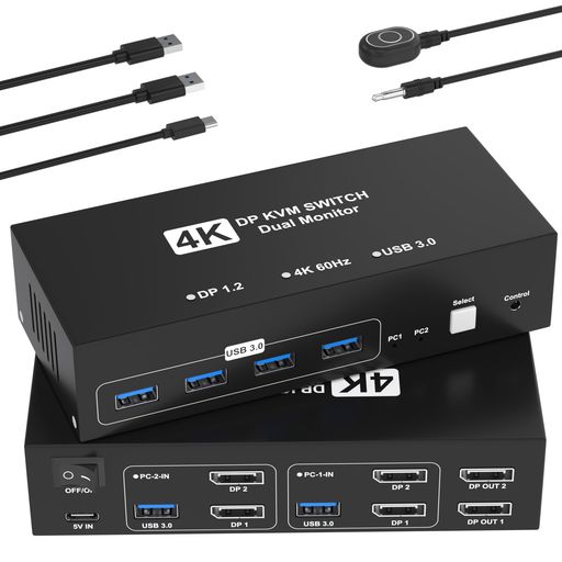 DisplayPortKVM取り替えっこ2インプット2最終生産物4K@60サイクルデュアル管するDisplayPortKVMうつり変わり器マイコン2台管する2台切り替え4つのUSB3.0界面鍵盤/二十日鼠/印刷人/他のデバイス相応う
