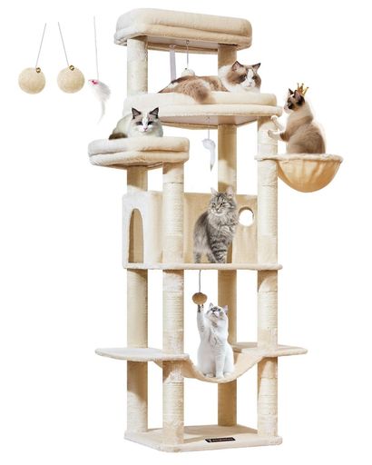 Taoqimiaoキャットタワー高さ180cm大型猫用多頭飼い猫タワー据え置き型超スリム省スペース安定感運動不足解消猫ハウス超大型扇形プラットフォーム天然麻紐爪研ぎ棒9本爪とぎ柱ハンモック…