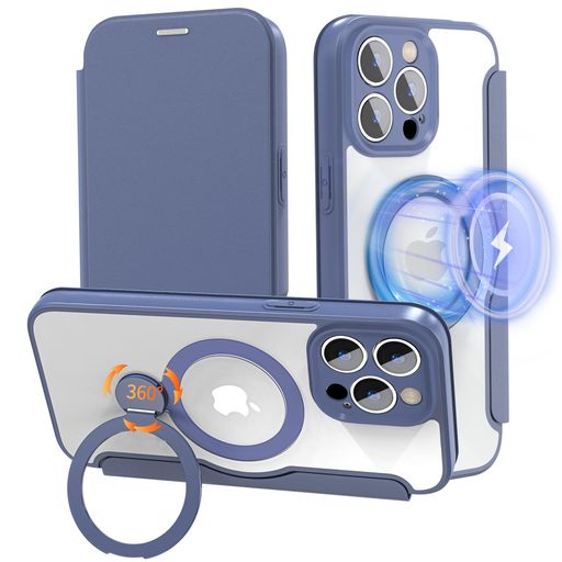 【磁気充電可・360度回転スタンド】smhokesuiPhone14ProMax用ケース手帳型カード収納MagSafe対応リング付き360°回転スタンド縦横両対応クリア仕様を引き継いだ手帳型レザー素材軽い薄型