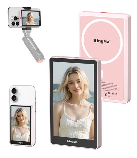 KingMa外カメラ自撮りモニター、iPhoneカメラ画面ミラーリング可能なMagsafeスマホモニター、Bluetoothシャッター付き、セルフィ・Vlog・ライブ配信・TikTok撮影に最適、iPhone17対応