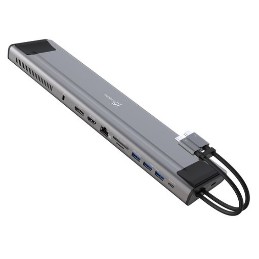 j5create USB-C 12-in-1 Dual Display デュアル4K60ドッキングステーション、内蔵M.2 SSDスロット、HDMI、DisplayPort、10Gbps USB-A、PD 100W、イーサネット、SD/TF For｜Happy Hour 1414