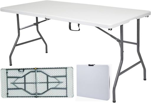 折りたたみテーブル アウトドア 180cm 150cm 6～8人対応 BBQテーブル キャンプテーブル 屋外 イベントテーブル 折り畳み 軽量 コンパクト収納 高耐荷重120kg 防水 HDPE天板 花見 屋台 展示会 (152x7&hellip;｜Happy Hour 1414