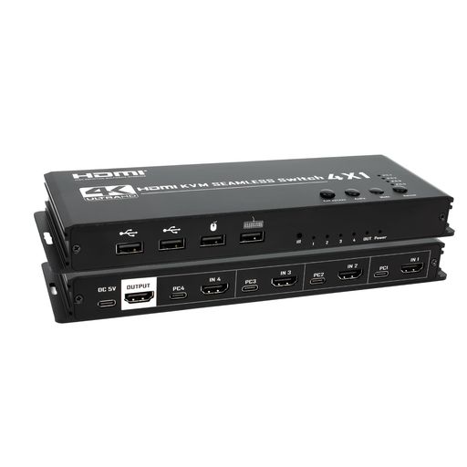 4K HDMI KVMスイッチ 4x1 クアッドマルチビューアー 4入力1出力 KVM HDMIプロセッサー スクリーンマルチビューアー 4台のPCでマウスとキーボードを共有するシームレスなマルチビューアー|Happy Hour 1414