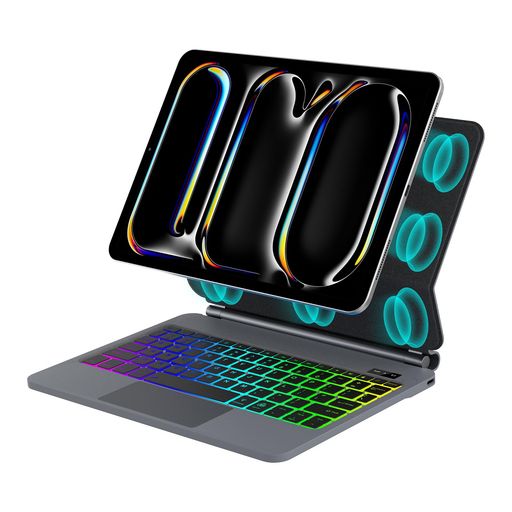 【2026年進級版】マジックキーボードiPadPro13インチ(M5/M4)キーボードケース兼用(2025/2024モデル)磁気吸着フローティングデザイン七色バックライト英語配列トラックパッド搭載オートスリープ