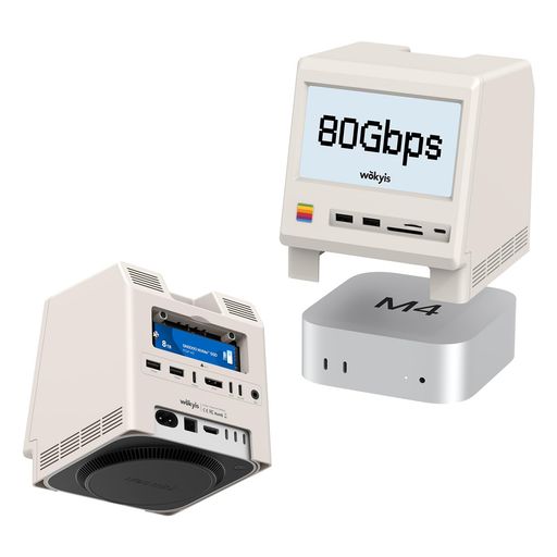 WokyisM5レトロドックステーションMacminiM4Pro用80GbpsM.2NVMeSSDエンクロージャー冷やかす気違い付き添い人Thunderbolt5/4/3/USB45in固定ディスク見せびらかす、SD/Micro