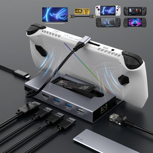 【2025新設計】ROGXBOXAllyX/LegionGo/SteamDeckOLED/MSIClaw/Switchドック7-in-1USB-Cハブドッキングステーション|HDMI4K@60Hz・RJ45ギガビットLAN・100W