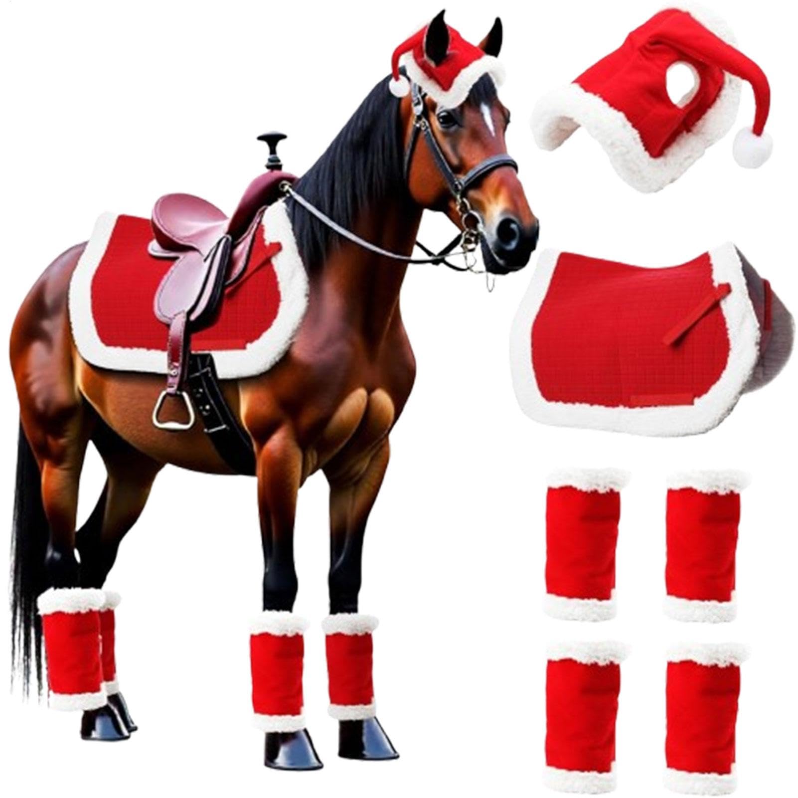 クリスマス馬具、クリスマス馬コスチューム | ビスタプリントソフトホースアクセサリー - クリスマスホリデーサンタレッグラップホリデーサンタ馬帽子サドルパッドクリスマスアクセサリー用｜ハッピージョイフルマーケット