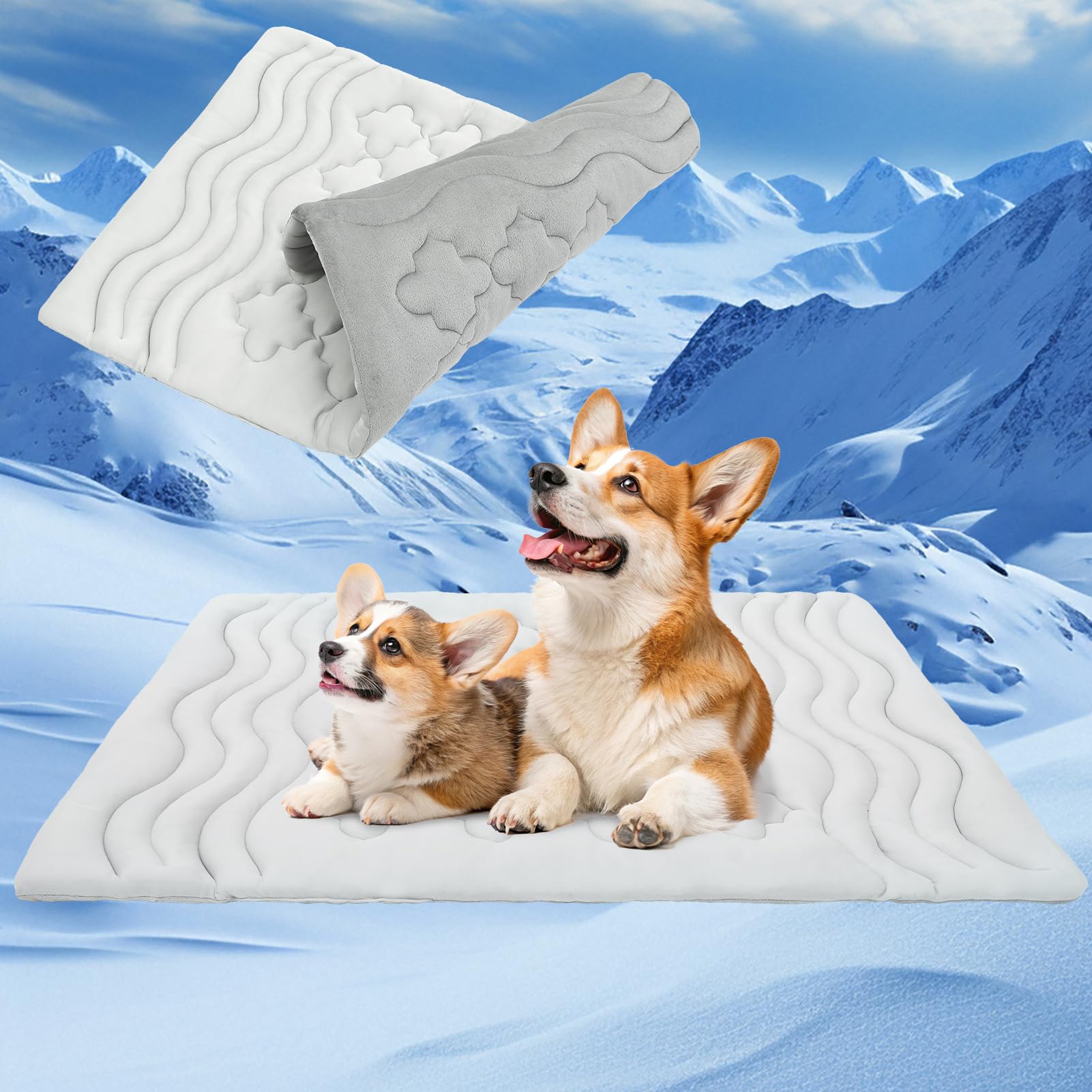 犬用落ち居るつや消し、クールパッド リヴァーシブル (冷やりとした\u0026;ウォーム)、36in  23in 愛玩動物 アイスクール パッド 毛布 夏 犬掘っ建て小屋 長椅子 立ち会い場 クレート 鉄道車両居敷き 洗い濯ぎ機可 折りたたみ式 落ち居る 犬用臥榻 (大きさ)