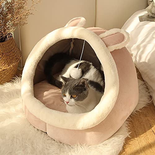 猫 棲み家 学生寄宿舎型 愛玩動物猫寝床半密閉型 キャットハウス 通気性ある愛玩動物巣 犬棲み家 小毛の荒物に通じるする サクラ色 (L,03)