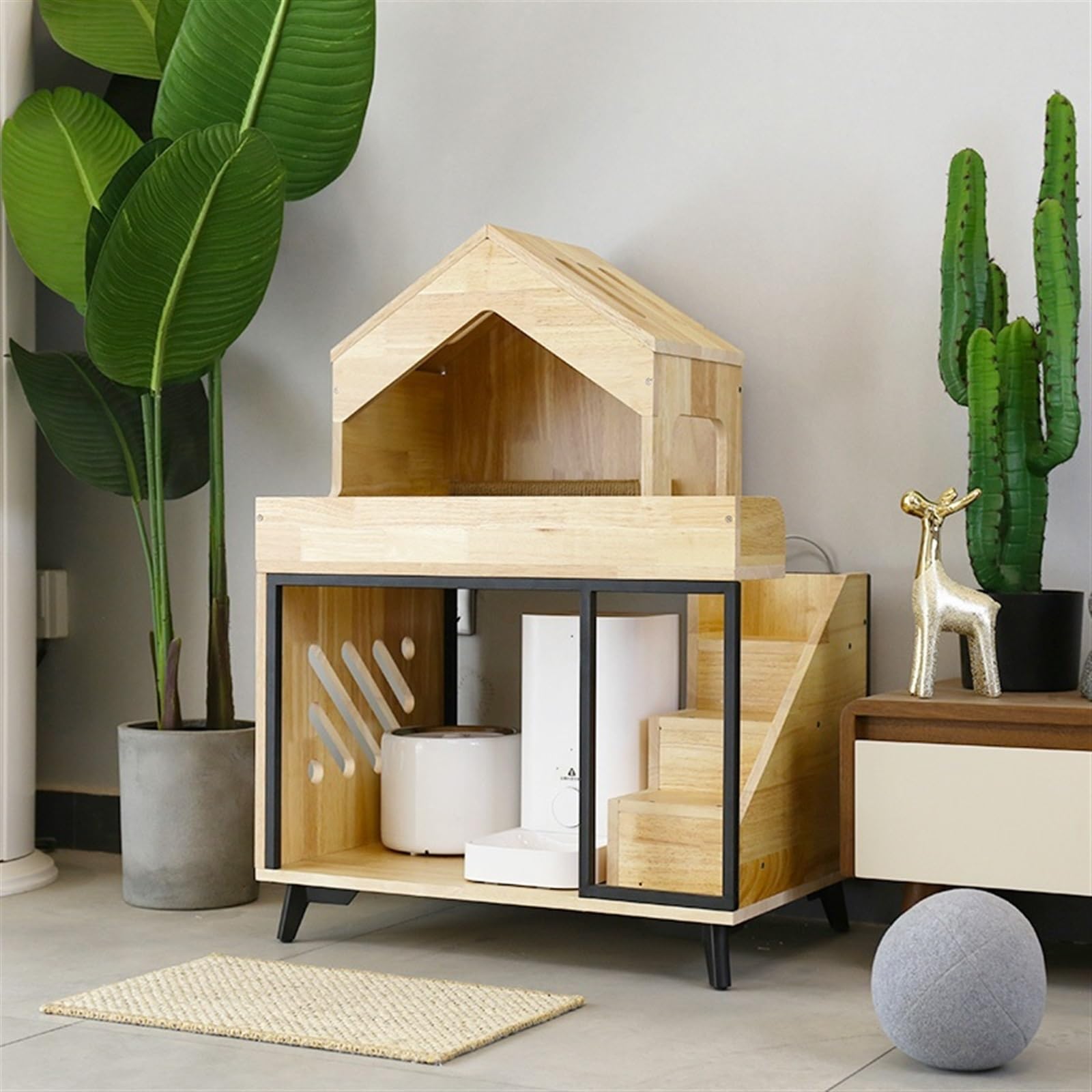 猫掘っ立て小屋 猫一体型木製納める猫別業猫クライミングひな形 猫の伏せ籠 (Color : 1)