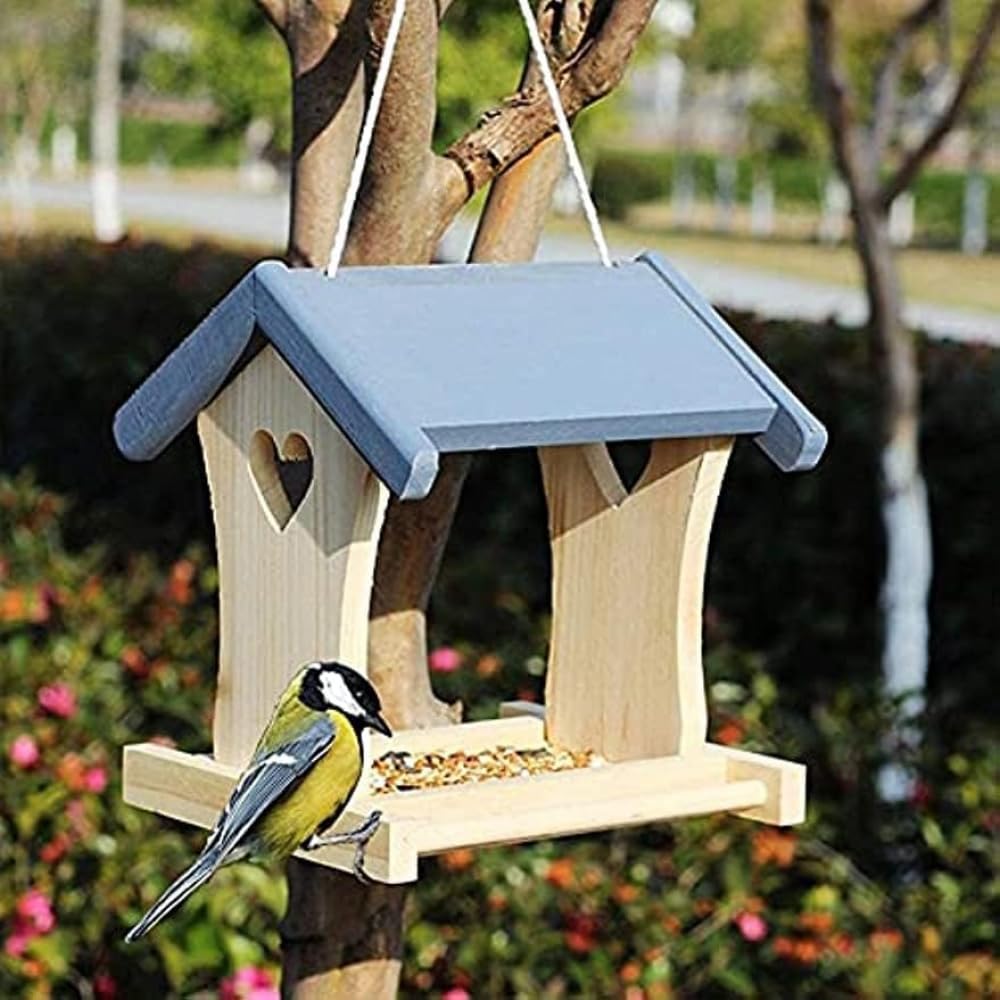 野鳥餌台 木製バードフィーダー 室外庭用 耐久性ハンギングタイプ どうぞご安全性のあるしてお選びください