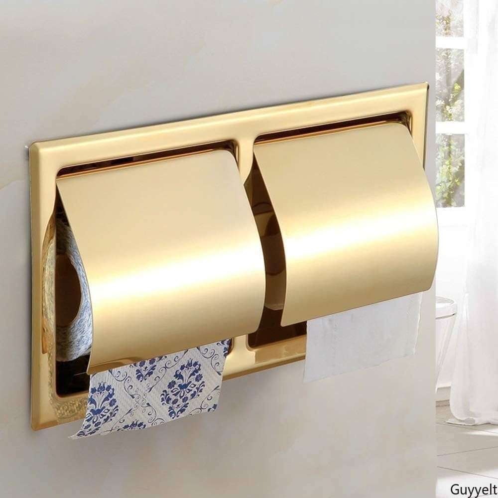ティッシュ保持者304 ステンレス鋼鋼ゴールドトイレットペーパーホルダーハードウェア壁据え付け渦巻きボックス席埋め込みダブルロールペーパータオルホルダーゴールド壁据え付け渦巻きボックス席 []