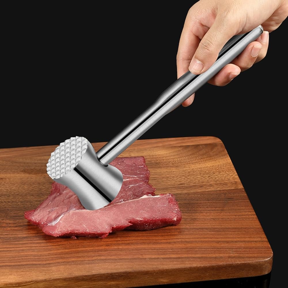 肉たたき ステーキたたき ハンマー ステンレススチール 両面たたき 肉 ナッツ キュウリ ニンニク 収納簡単 キッチン用品 家庭用 (A) []