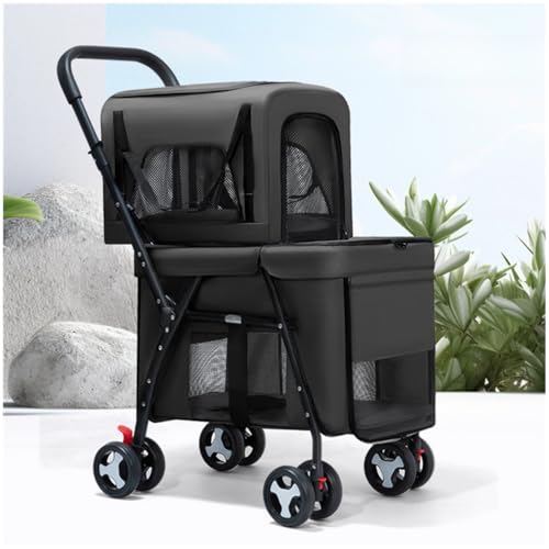 ペットキャリー ペットバギー 耐荷重30KG+15KG 分離型 多頭 ペットキャリーカート 大容量 猫 犬 2匹 3匹 折りたたみ 組立簡単 多機能 通気 軽量 お出かけ便利 ブレーキ付き 前後で入り可能 飛び出し防止 コンパクト 用 防災 避難 (グレー)｜ハッピージョイフルマーケット