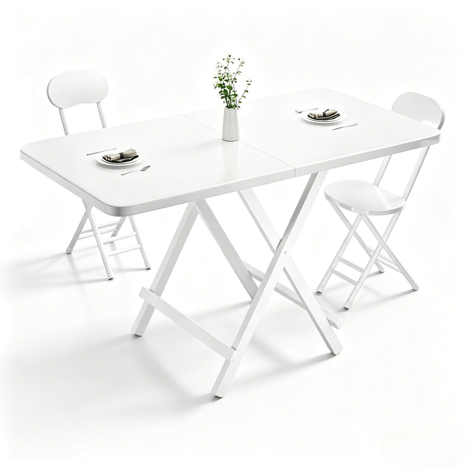 折りたたみテーブル ダイニングテーブル デスク 幅120cm 奥行60cm 高さ74cm 組み立て不要 完成品 収納 作業台 勉強机 学習机 在宅ワーク リモートワーク テーブル シンプル おしゃれ ホワイト|ハッピージョイフルマーケット