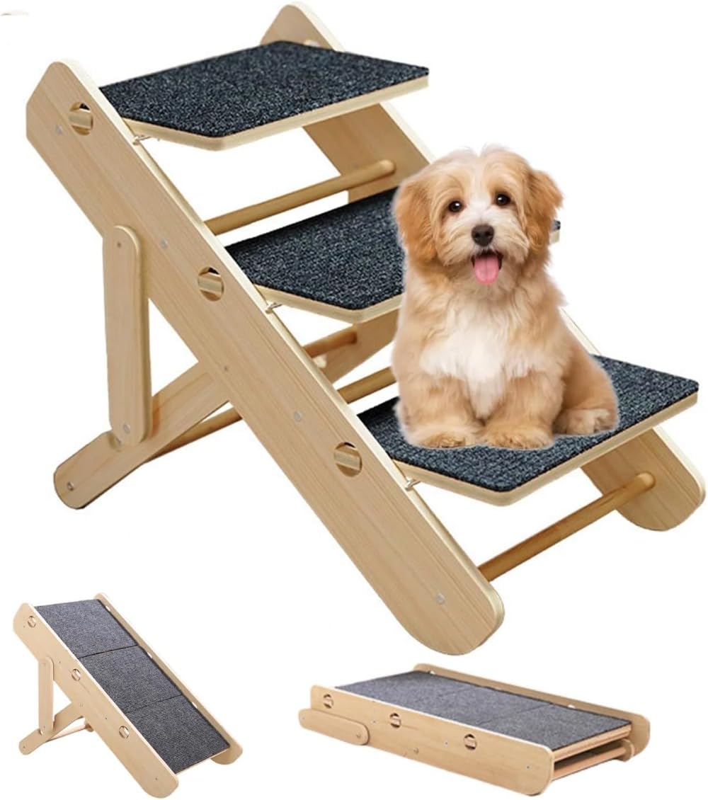 ペット 階段 ステップ 犬 3段 折りたたみ 2way スロープ 木製 天然木 ペットステップ 滑り止め 高さ調節 犬用階段 猫 踏み台 収納 老犬 ヘルニア 介護 小型犬 室内用 コンパクト 完成品｜ハッピージョイフルマーケット 6,310円