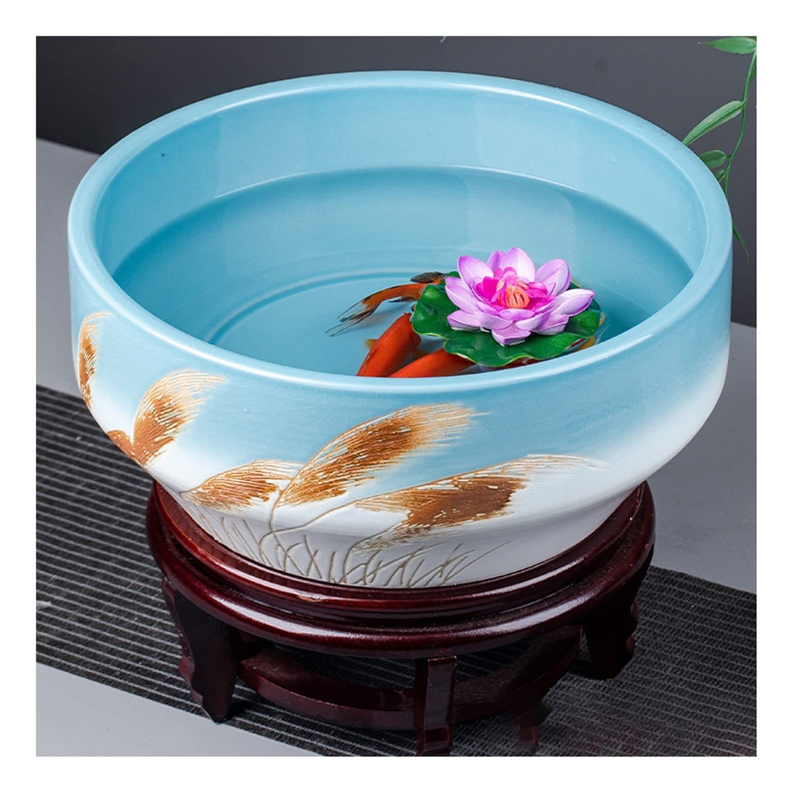 金魚鉢 陶器 水槽 ベタ 睡蓮鉢 メダカ鉢 おしゃれ 大 ビオトープ 陶磁器 焼物 水連鉢 卓上 観賞魚 飼育 鉢 ハイドロカルチャー 水生植物 浮き草 底丸 深型 中庭 バルコニー 玄関 リビング インテリア 和風 モダン 華やか 和雑貨|ハッピージョイフルマーケット