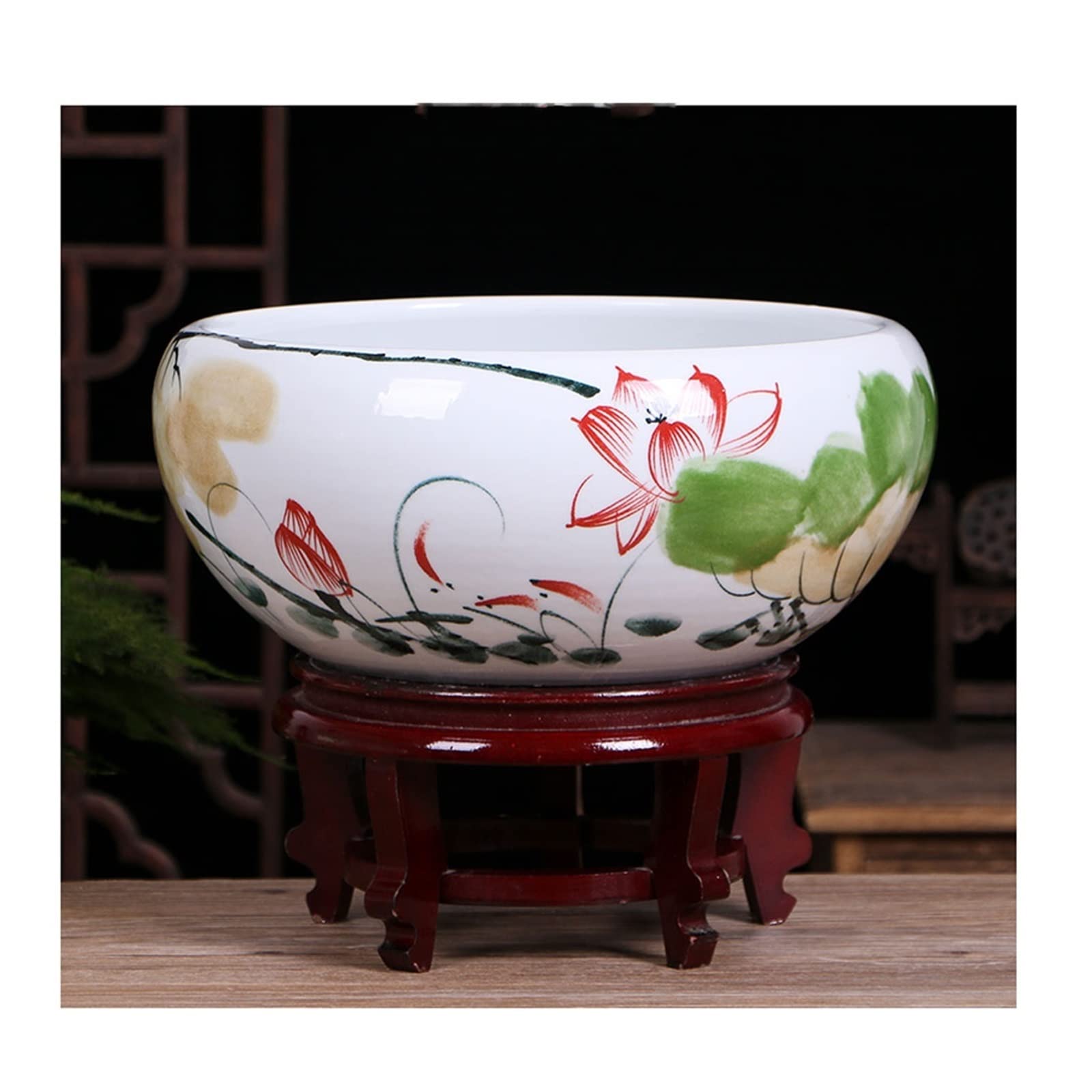 海洋博物館 金魚鉢 陶芸 今めかしい 瀬戸もの メダカ鉢 蓮 花柄 睡蓮鉢 スイレン ビオトープ 卓上 室内装飾 運動場 水生草木 繁殖入れもの 褒めたたえる魚 亀 室内 室外 和風 今めかしい 飾りつけ 飾りつけ 大きめ 41珊