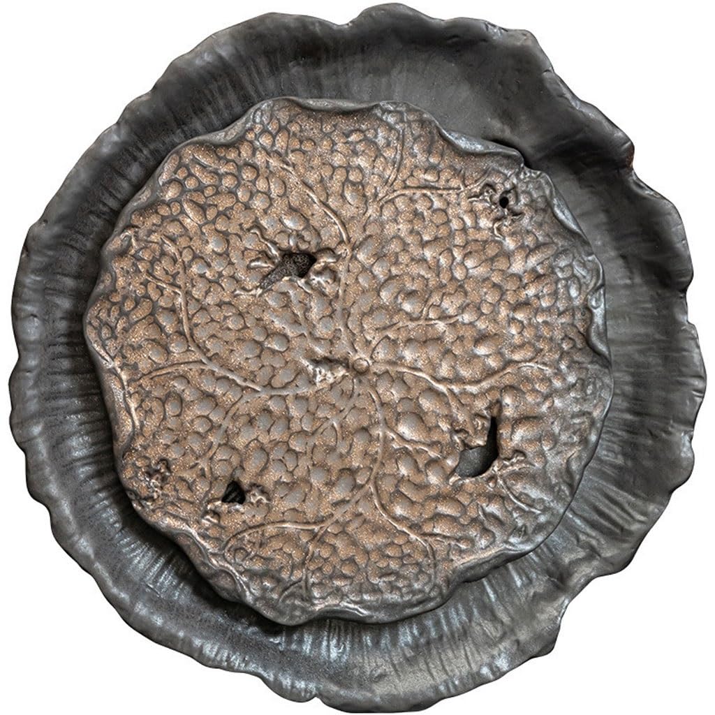 茶盤 陶磁器 貯水式 丸型 蓮の葉 蓮花 直径33cm 茶器 和モダン アンティーク調 円形 おしゃれ 中国茶 台湾茶 茶道具 プレート ティープレート 応接室 インテリア 置物 茶托 煎茶 道具 陶器 卓上｜ハッピージョイフルマーケット