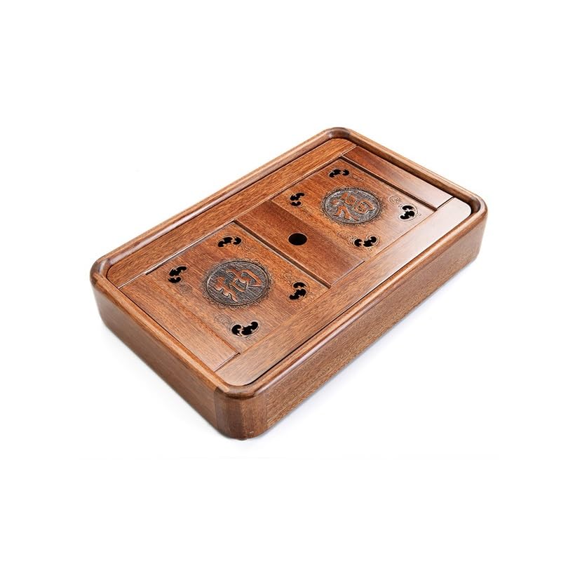 茶盤 ティートレイ 木製 ローズウッド 貯水式 長方形 35.5cm×22.5cm ティーボード 蓋付き 茶器 茶道具 敷板 天然木 高級 ウッドトレー 接客 来客 煎茶 烏龍茶 中国茶 台湾茶 道具 卓上 インテリア 和風 モダン 1人用|ハッピージョイフルマーケット