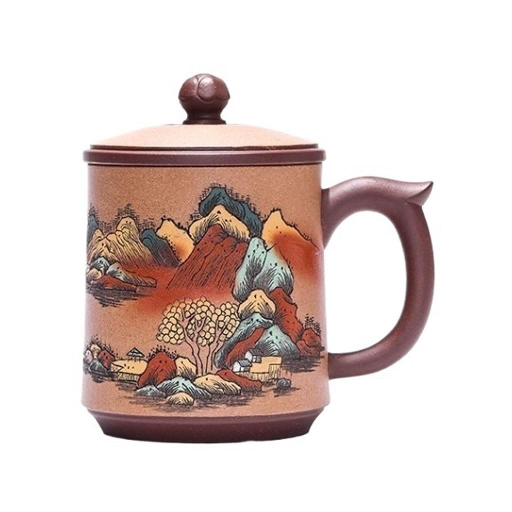 紫砂 マグカップ 蓋付き 山水画 彫刻 茶こし 陶器 ティーカップ おしゃれ 高級 湯呑み 和風 漢風 茶器 メンズ コーヒーカップ 贈り物 ギフト プレゼント｜ハッピージョイフルマーケット 15,988円