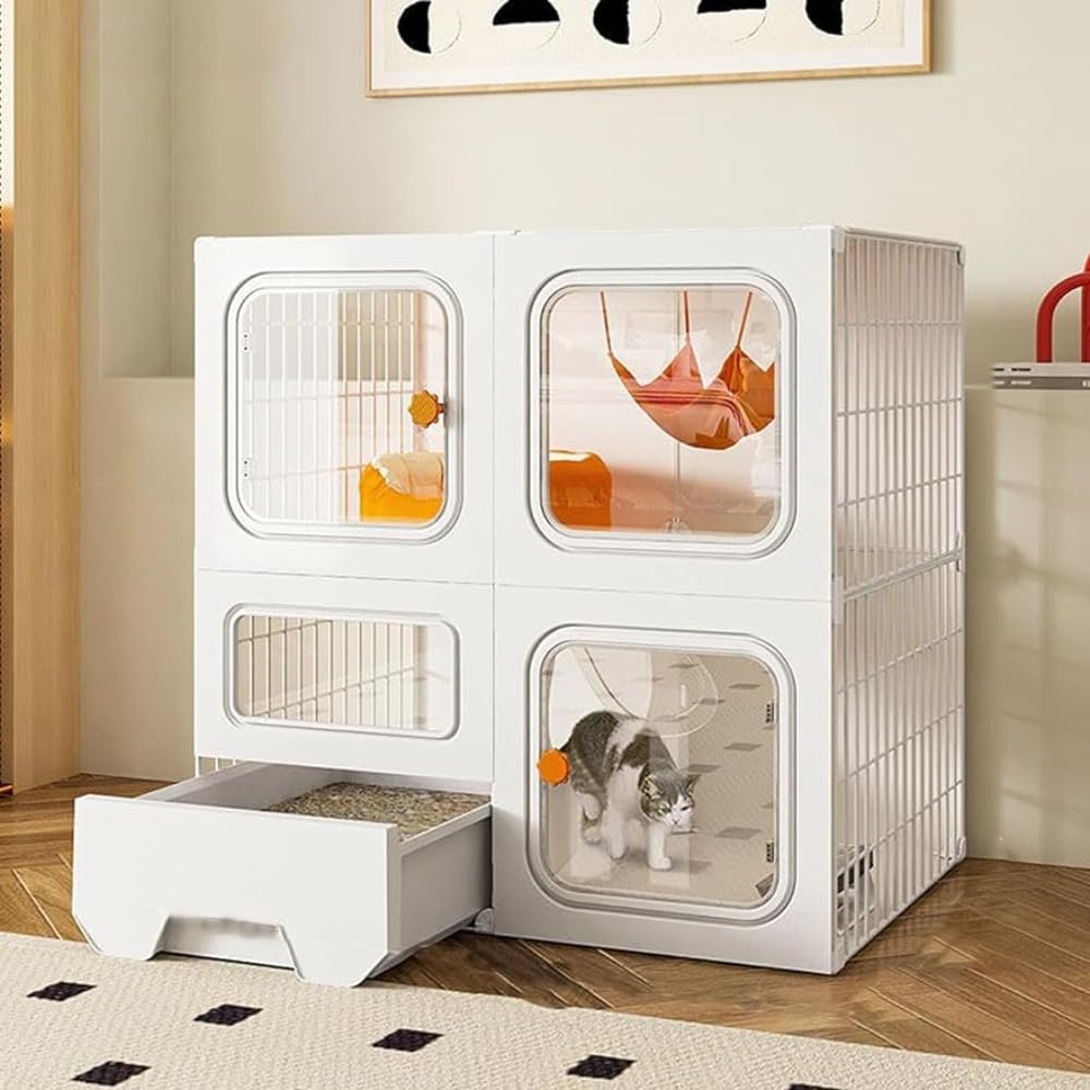 キャットケージ 猫 ケージ 3段 2段 多頭飼い ワイド 猫トイレ付 収納 猫砂盆一体 ハンモック付 掃除しやすい キャスター付き 広々 組み立て式 扉付き 脱走防止 おしゃれ 室内 留守番 保護 ねこ ネコ キャットハウス ペットケージ｜ハッピージョイフルマーケット 19,947円