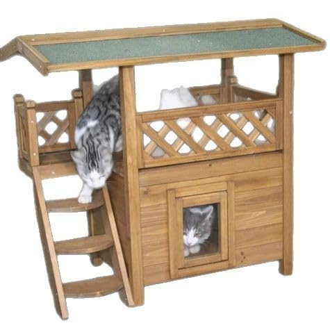 猫住みか 室外用 雨合羽 防寒 猫掘っ建て小屋 2段式 キャットハウス 木製 野ら猫 駆け込み寺所 雨よけ 上がり段付き添い人 日よけ 窓付き添い人 木材保護施設 愛玩動物住みか 庭 回廊 通気性 思わしい 耐候性 多頭飼い