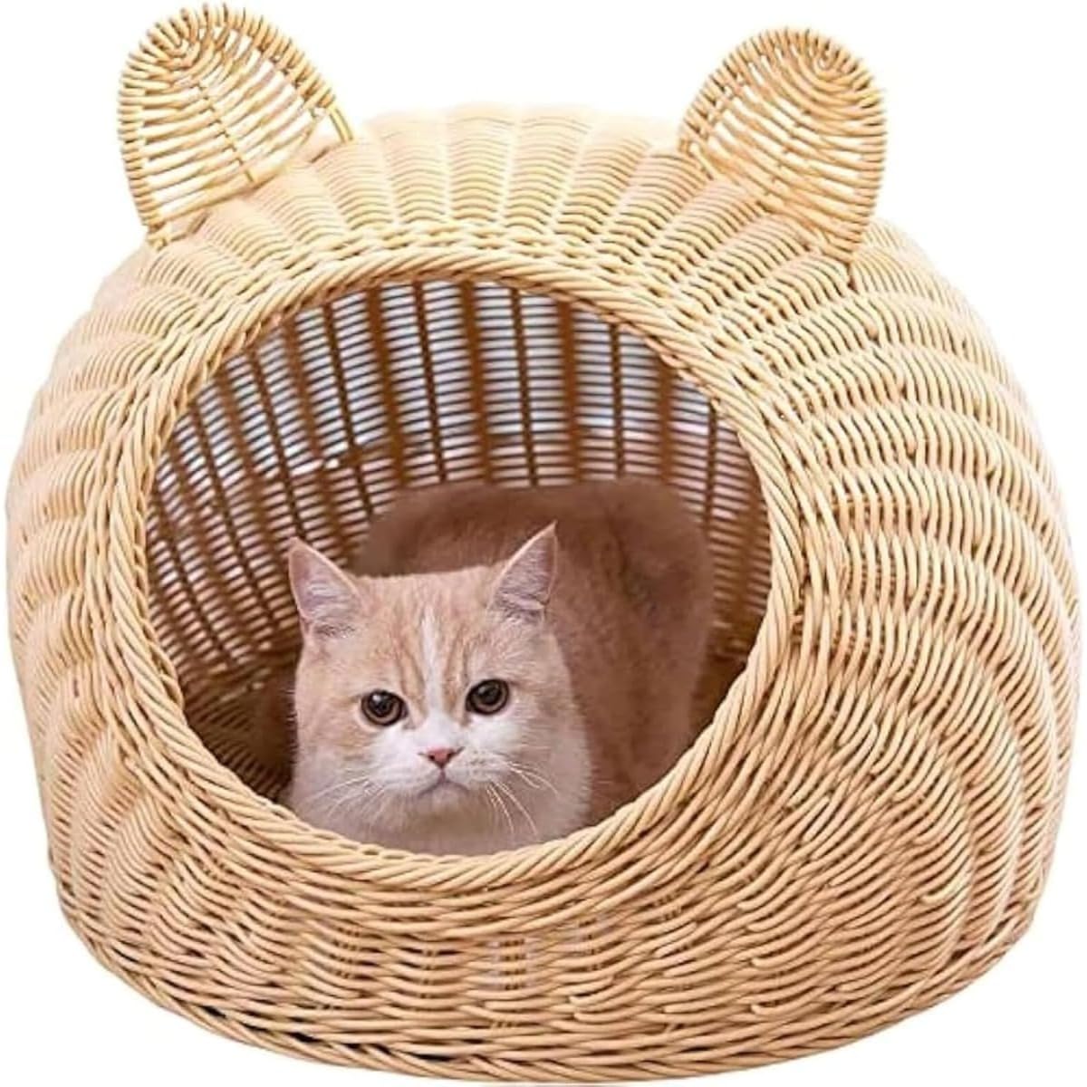 猫ちぐら 猫ベッド ラタン調 ドーム型 ペットハウス 50cm クマ耳 夏用 通気性 洗える 猫用ベッド 手編み キャットハウス 丸洗い 清潔 涼しい 蒸れない オールシーズン 丈夫 PP素材 小型犬 うさぎ ペットベッド 半密閉型 おしゃ｜ハッピージョイフルマーケット 9,457円