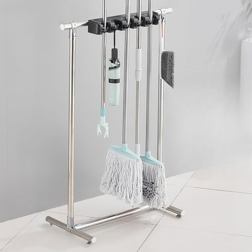 モップハンガー 洗い濯ぎ物の具 照明ランプ モップ掛け ステンレス鋼製 物の具仕合わせ 洗い濯ぎ装置 納める仕合わせ 自主独往式 省間隔文字 キャスターなし 5本掛け 6引っ掛かり ほうき ちりとり 毛はらい 保持者 屋内 室外 大静電容量 洗い濯ぎ御先棒入れ 授業時間 ホスピタル 工業プラント