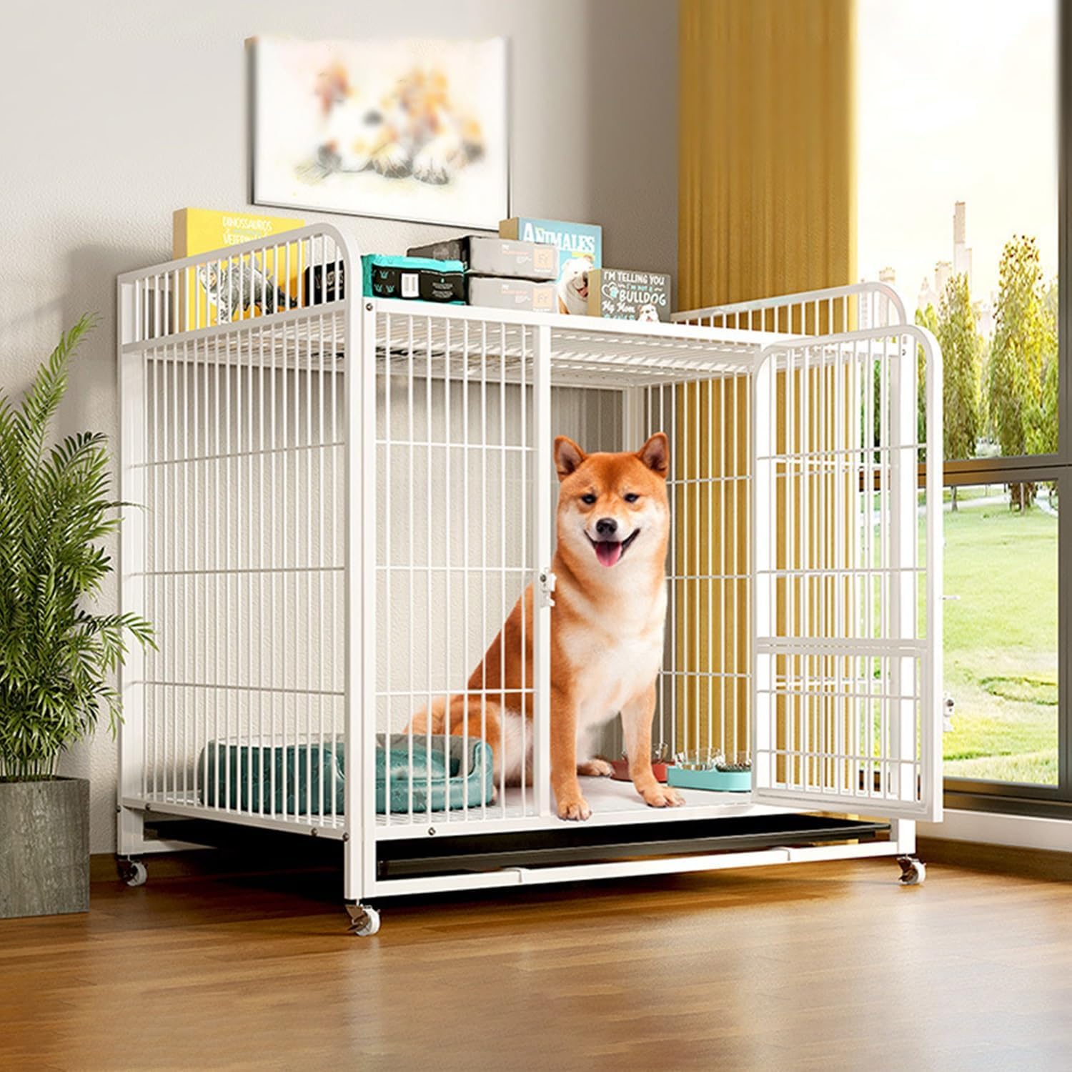 愛玩動物伏せ籠 納める棚付き添い人 犬 伏せ籠 大屋根付き添い人 小型犬 中型犬 犬用倶楽部 室内 手ごわい ドッグケージ キャスター付き添い人 抽き出し御盆 お掃き出す飾り気の無い 天板屋根裏部屋 今めかしい 精神的な統合飾り気の無い 逃げ失せる押しとどめる 白いこと 黒いこと 77×54×80糎