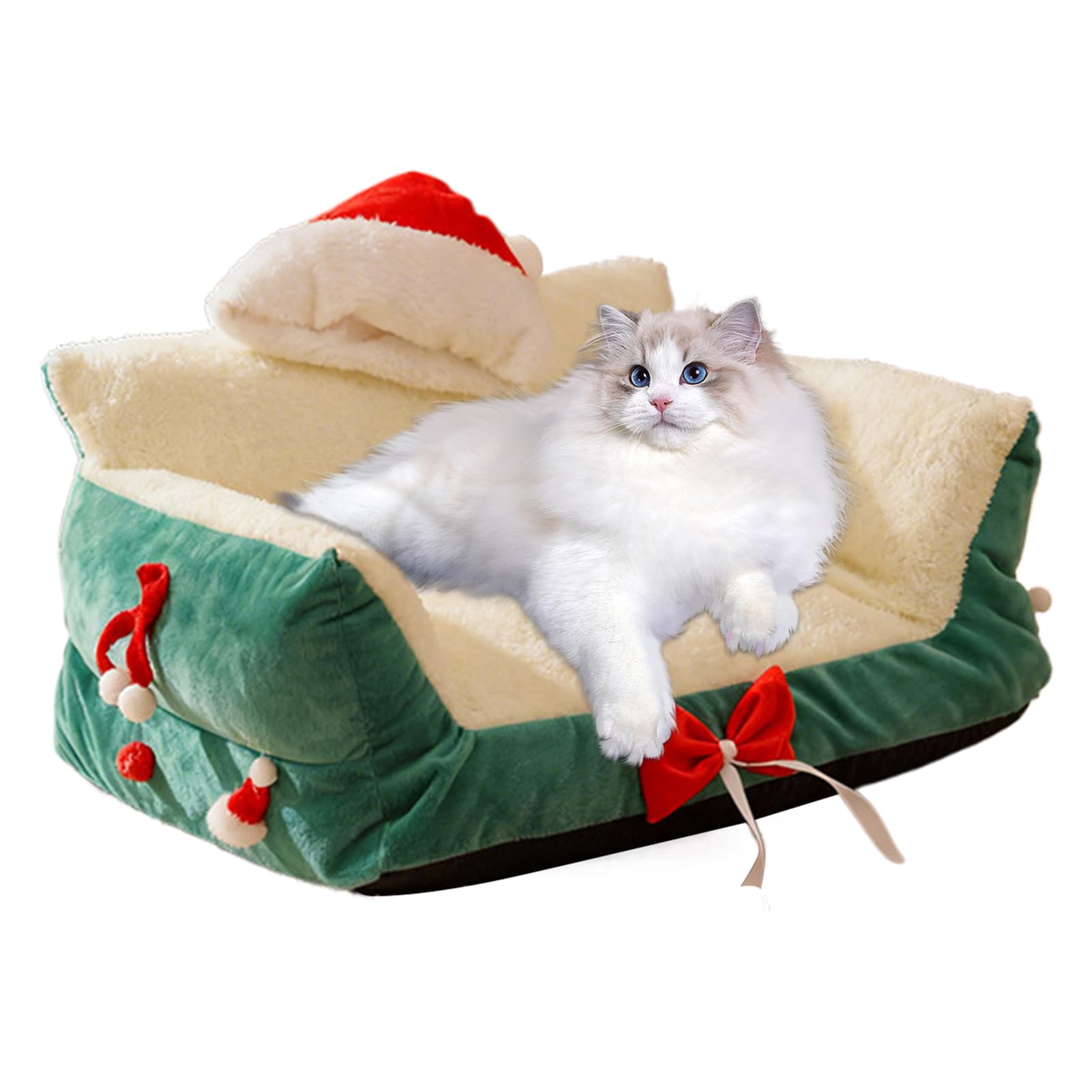 クリスマス 愛玩動物臥榻 犬 猫 寝椅子 愛玩動物用 寝具 棲み家 座布団 サンタかぶり笠付き添い人 室内用 防寒 あったか 今めかしい 好いたらしい 愛玩動物備品 クリスマス差し上げ物
