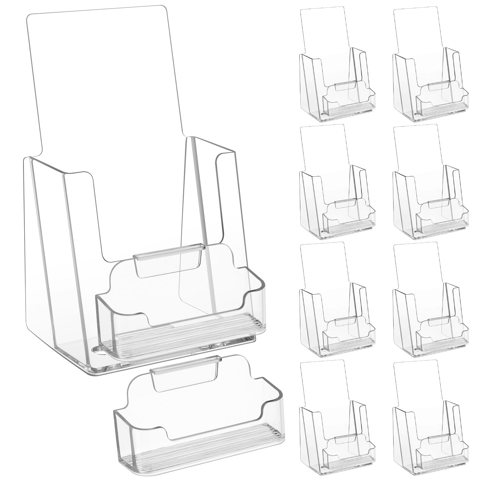 アクリルパンフレットホルダー 4インチ 9インチ パンフレットディスプレイスタンド パンフレットフライヤースタンド プラスチックチラシホルダー 名刺ケース付き 雑誌 文学 小冊子 メニュー ジャーナル 2セット|ハッピージョイフルマーケット