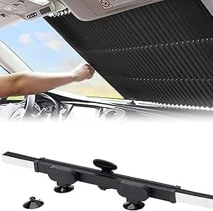 車用サンシェード 自動伸縮フロントサンシェード 蜂?デザイン サンバイザー 遮光率99% 反射 収納簡単 猛暑対策 安全運転 強力吸盤 女性でも気軽くできる安装 カット可能 ()|ハッピージョイフルマーケット