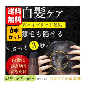 【送料無料】白髪隠しスティック 4g ×６本セット サッとひと塗り簡単白髪ケアスティック♪ ブラウン ブラック 白髪染め 毛染め 白髪 薄毛隠し 自然 簡単 お手軽 軽量 携帯 水はじき 撥水 頭皮 薄毛 髪の悩み 毛量 髪 染める 格安 毛髪 着色タイプ 男性用 女性用 男女兼用